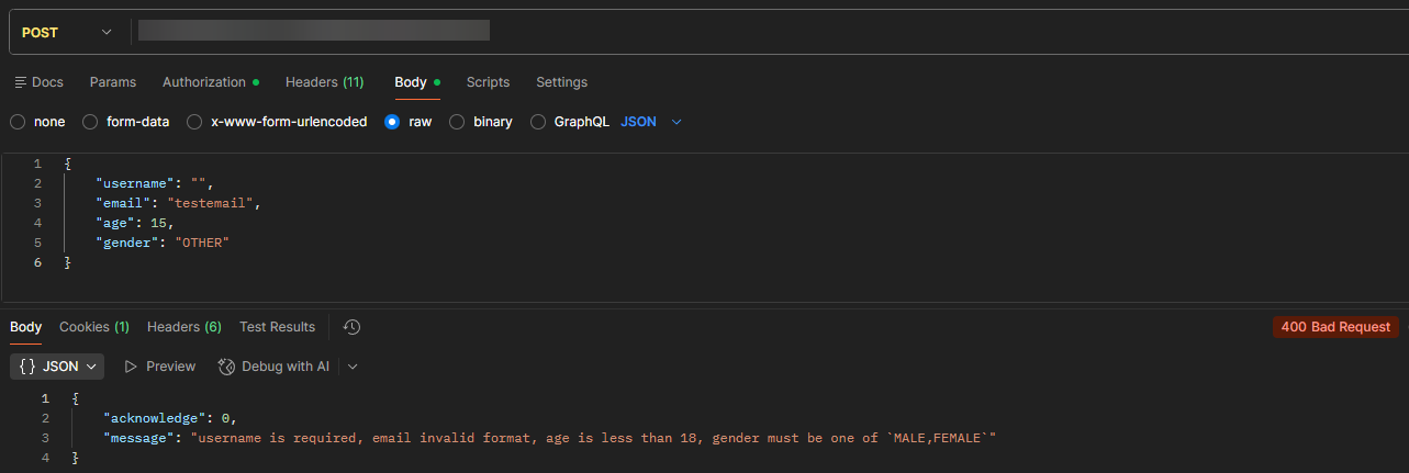 Postman API validation example