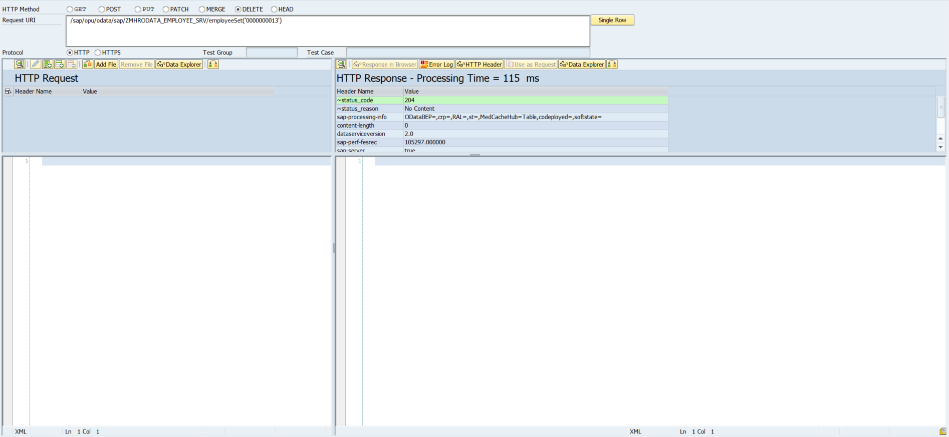 DELETE employeeSet returning 204 No Content in /IWFND/GW_CLIENT