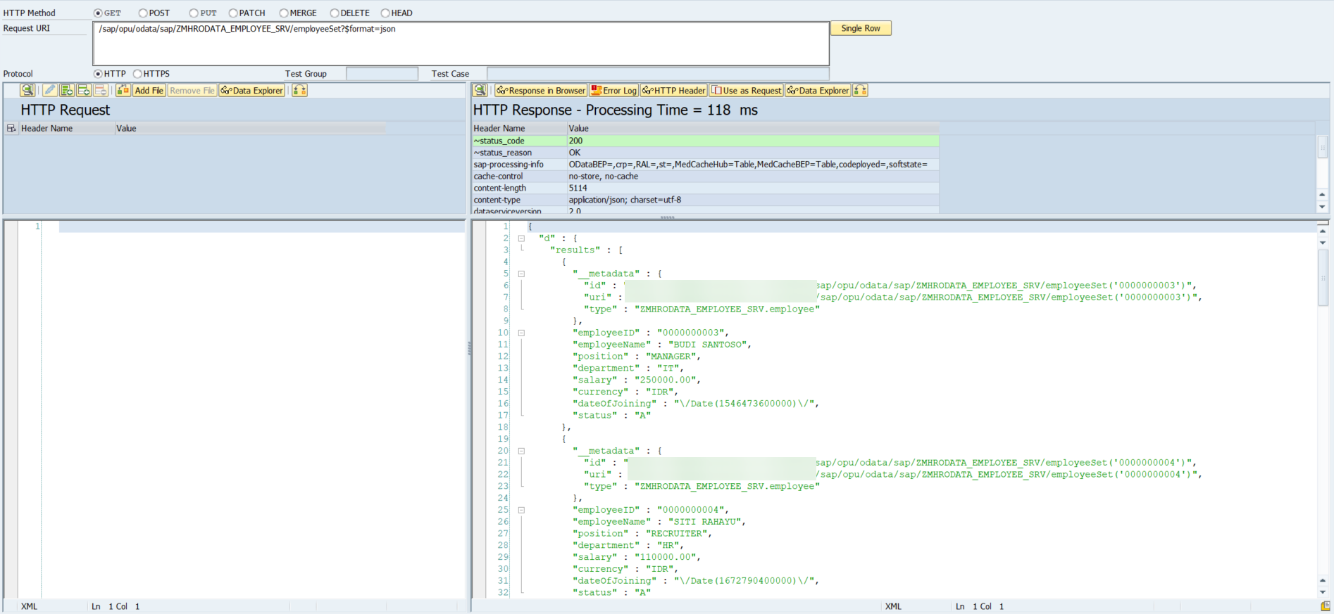 GET employeeSet response in /IWFND/GW_CLIENT