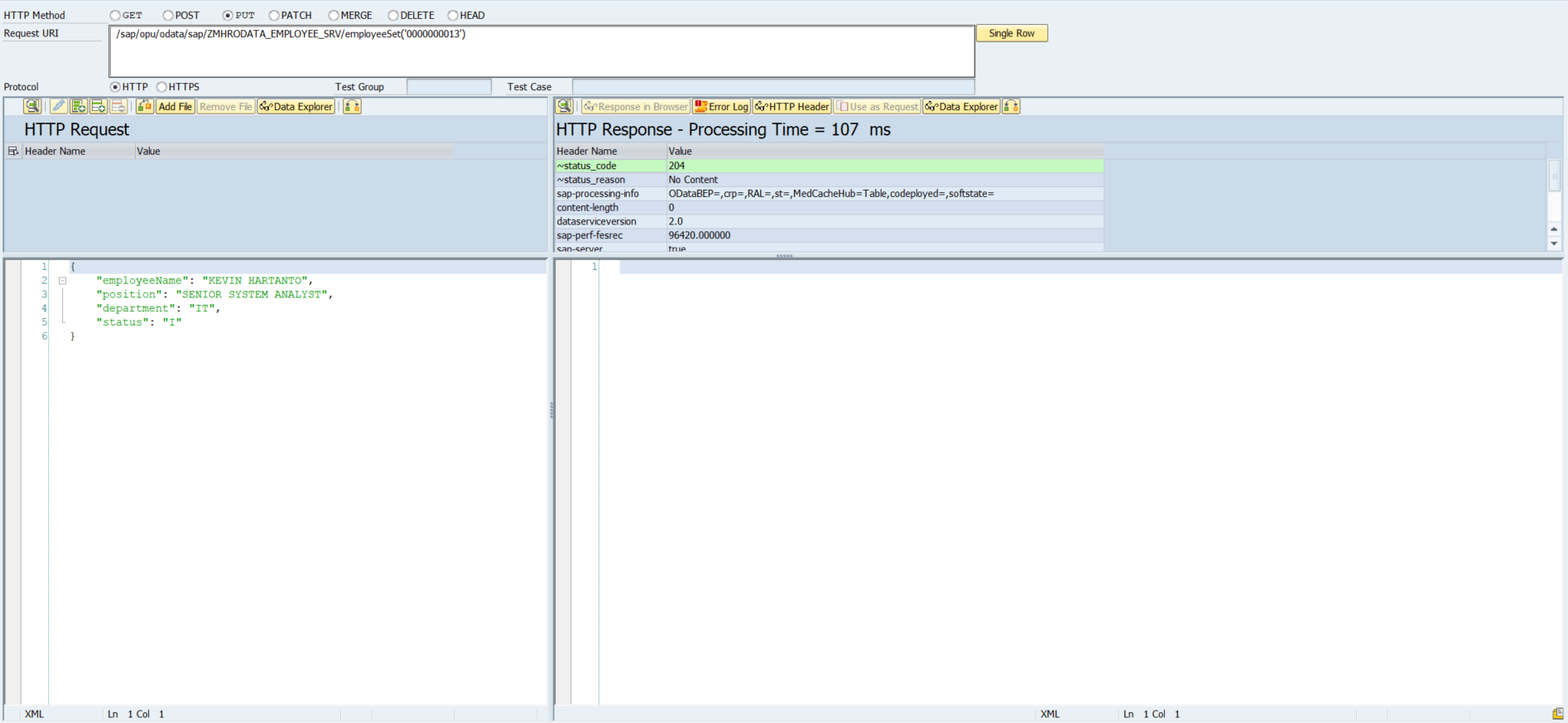 PUT employeeSet returning 204 No Content in /IWFND/GW_CLIENT