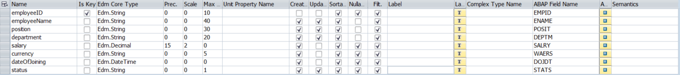 Entity type properties defined in SEGW